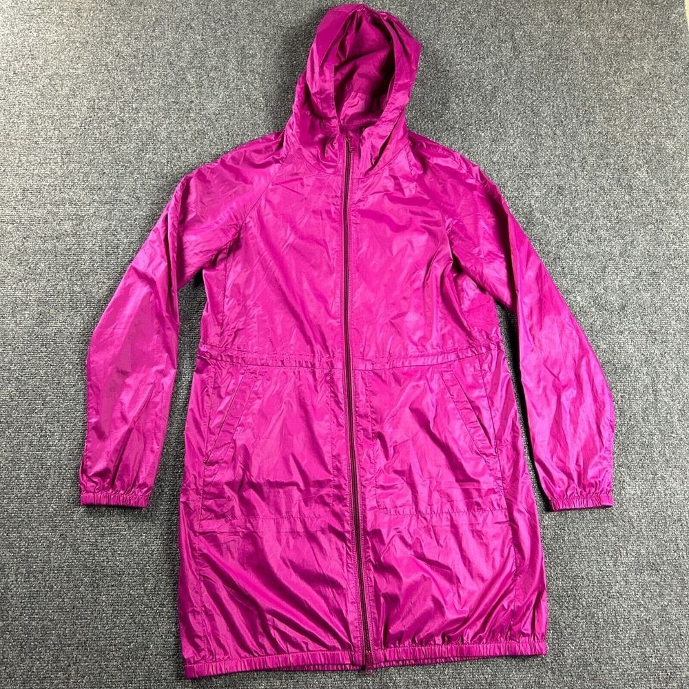 Uniqlo Jacket Womens Small Pink Full‎ Zip Hooded Long Length Vented Lightweight
